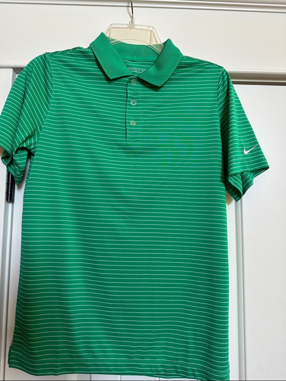 Nike Boys Green Polo with Thin White Stripes